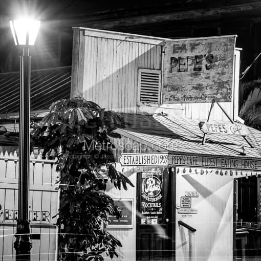 Key West Black and White Photos of Pepes Cafe Eldest Eating House in Florida Keys at Night Pepes Cafe Eldest Eating House in Florida Keys at Night -- Key West Black and White Photos