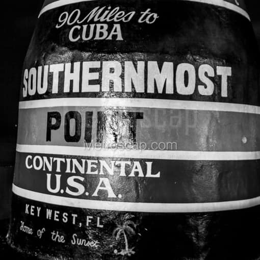 The Southernmost Point Marker at Night -- Key West Black and White Photography