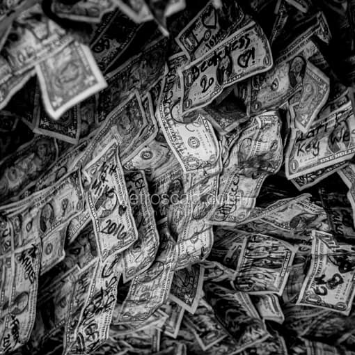Dollar Bills in the Rafters of Willie Ts -- Key West Black and White Photography