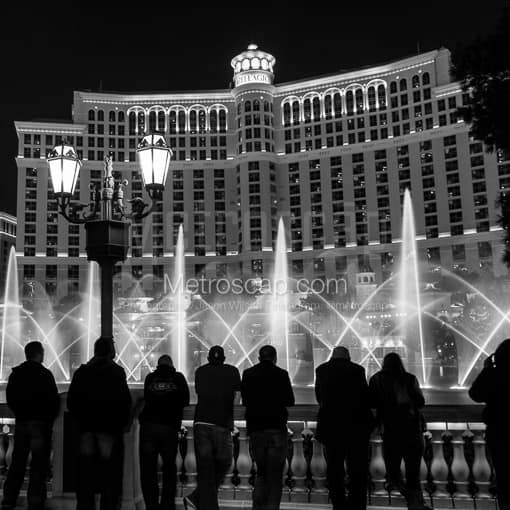 The Bellagio Fountains at Night -- Las Vegas Black and White Photography