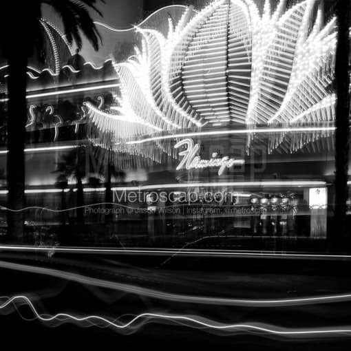 Las Vegas Black and White Photos of The Flamingo Hotel and Casino Sign with Traffic The Flamingo Hotel and Casino Sign with Traffic -- Las Vegas Black and White Photos
