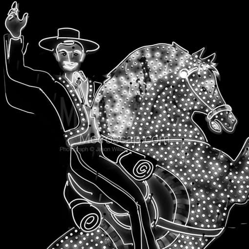 Las Vegas Black and White Photos of The Hacienda Horse and Rider Neon Sign at Fremont and Las Vegas Boulevard The Hacienda Horse and Rider Neon Sign at Fremont and Las Vegas Boulevard -- Las Vegas Black and White Photos
