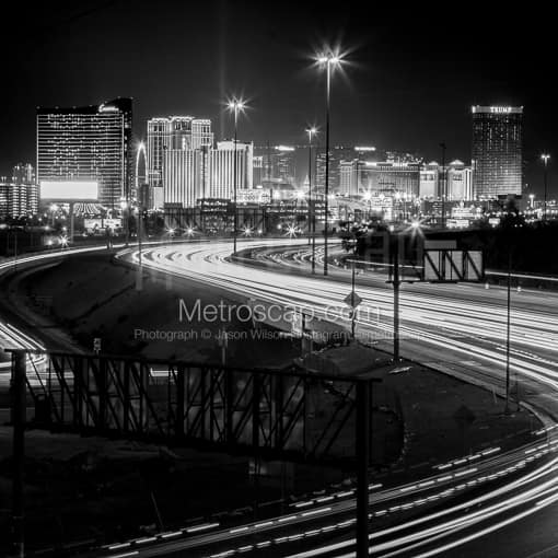 Las Vegas Black and White Photos of The Las Vegas Skyline over Interstate 15 at Night The Las Vegas Skyline over Interstate 15 at Night -- Las Vegas Black and White Photos