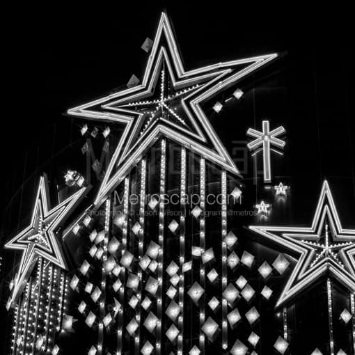 Neon Stars on the Riviera Sign -- Las Vegas Black and White Photography