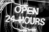 Horizontal Open 24 Hours Neon Sign Photography