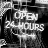 Square Open 24 Hours Neon Sign Photography