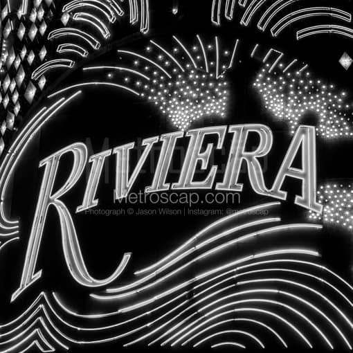 The Riviera Sign -- Las Vegas Black and White Photography