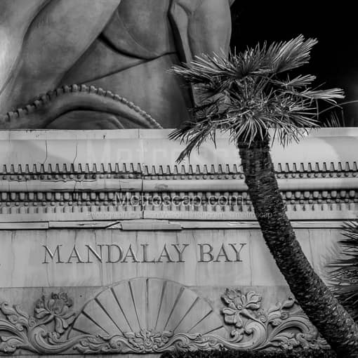 A Stone Mandalay Bay Sign -- Las Vegas Black and White Photography