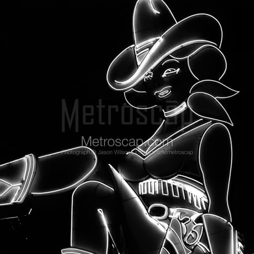 Las Vegas Black and White Photos of The Neon Cowgirl Vegas Vickie on Freemont Street The Neon Cowgirl Vegas Vickie on Freemont Street -- Las Vegas Black and White Photos