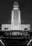 Vertical LA City Hall at Night landscape black and white Photography