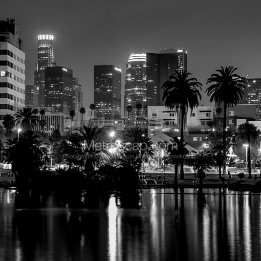 The LA Skyline from MacArthur Park -- Los Angeles Black and White Photos