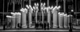 Panoramic LACMA Lamps at Night landscape black and white Photography