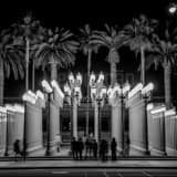 Square LACMA Lamps at Night landscape black and white Photography