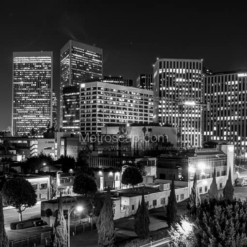 The Century City Skyline at Night -- Los Angeles Black and White Photos