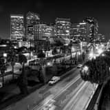 Square Century City at Night from the Beverly Hilton black and white Pictures
