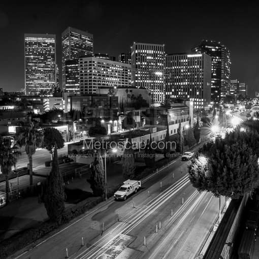 Century City at Night from the Beverly Hilton -- Los Angeles Black and White Photos