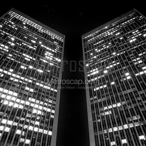 The Century City Towers at Night -- Los Angeles Black and White Photos
