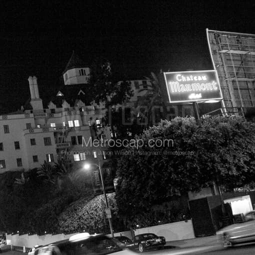 Chateau Marmont at Night -- Los Angeles Black and White Photos