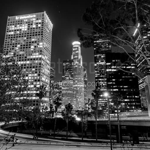 Downtown LA at Night -- Los Angeles Black and White Photos