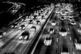 Horizontal Downtown Los Angeles Traffic at Night landscape black and white Photography