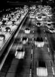 Vertical Downtown Los Angeles Traffic at Night landscape black and white Photography
