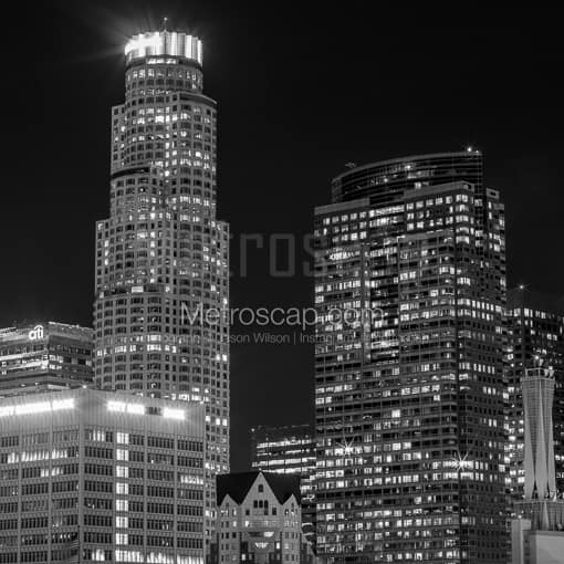 Downtown LA at Night -- Los Angeles Black and White Photos