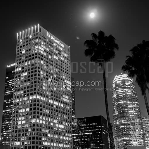A Full Moon over Downtown Los Angeles -- Los Angeles Black and White Photos