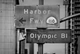 Horizontal The Harbor Freeway and Olympic Boulevard Signs landscape black and white Photography