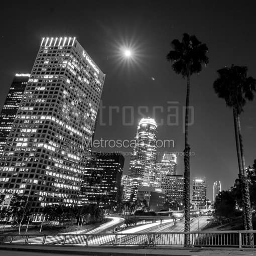 Los Angeles at Night from 4th Street -- Los Angeles Black and White Photos