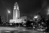 Horizontal Los Angeles City Hall at Night landscape black and white Photography