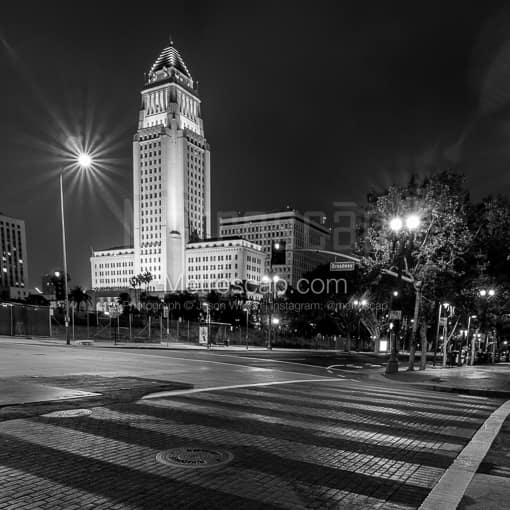 Los Angeles City Hall at Night -- Los Angeles Black and White Photos