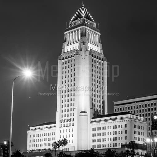 Los Angeles City Hall at Night -- Los Angeles Black and White Photos