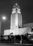 Vertical Los Angeles City Hall at Night landscape black and white Photography