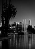 Vertical The Los Angeles Skyline from Echo Park landscape black and white Photography