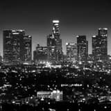 Square The Los Angeles Skyline from the Hollywood Hills landscape black and white Photography