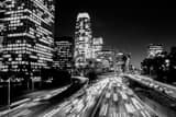 Horizontal The Los Angeles Skyline along the Harbor Freeway landscape black and white Photography