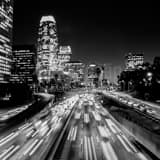 Square The Los Angeles Skyline along the Harbor Freeway landscape black and white Photography