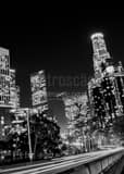 Vertical The Los Angeles Skyline Featuring the US Bank Building and Bank of America Building landscape black and white Photography