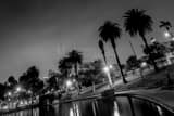 Horizontal MacArthur Park at Night landscape black and white Photography