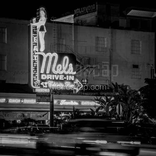 Mels Drive-In on Highland at Hollywood -- Los Angeles Black and White Photos