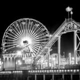Square The Ferris Wheel and Roller Coaster at Pac Park black and white Pictures