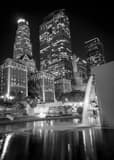 Vertical Pershing Square and LA Skyline at Night landscape black and white Photography