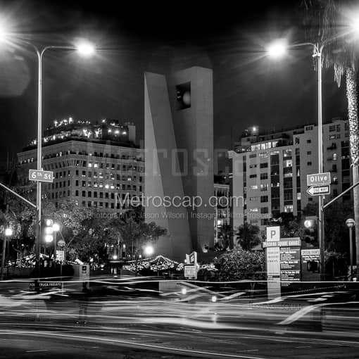 Pershing Square at Night -- Los Angeles Black and White Photos