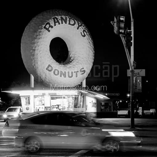 Randy\'s Donuts on La Cienega -- Los Angeles Black and White Photos