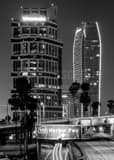 Vertical The Ritz Carlton and Wedbush Buildings landscape black and white Photography
