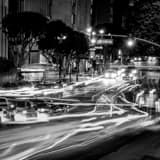 Square Rush Hour Traffic on Wilshire Boulevard landscape black and white Photography