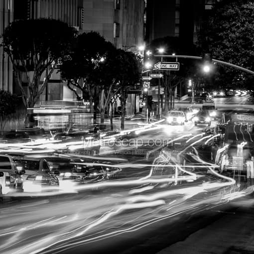 Rush Hour Traffic on Wilshire Boulevard -- Los Angeles Black and White Photos