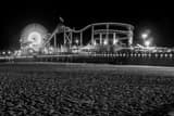 Horizontal Pacific Park on Santa Monica Pier at Night landscape black and white Photography