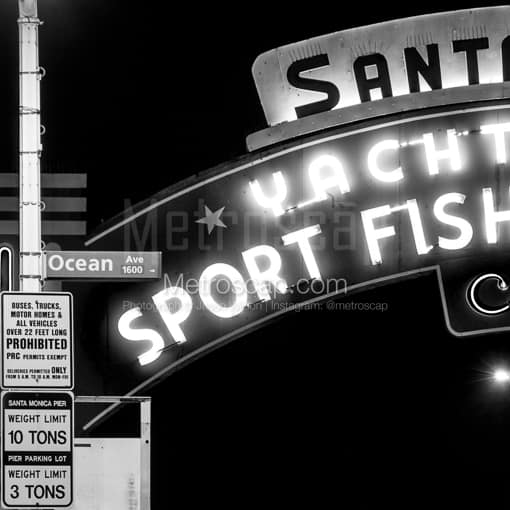 The Santa Monica Pier Sign -- Los Angeles Black and White Photos