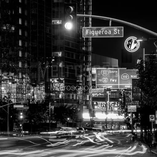 Traffic at Figueroa and Olympic Blvd -- Los Angeles Black and White Photos